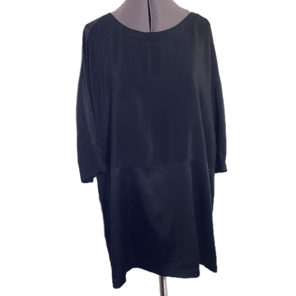 Eileen Fisher Silk Crepe De Chine Black Tunic M Lagenlook - Picture 1 of 16